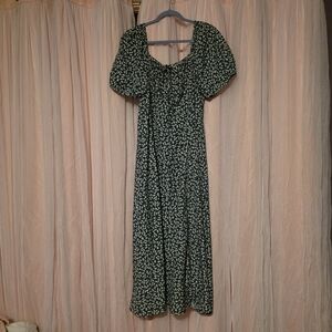 SHEIN Dark Green Floral Puff-Sleeve Maxi Dress